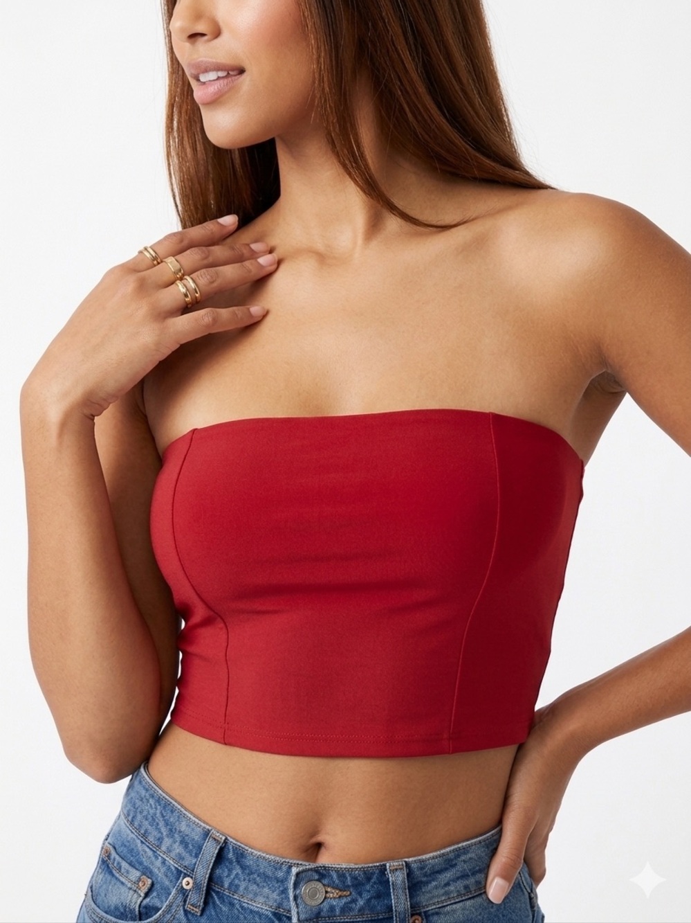Pretty Little Thing Size: 4 Strapless Red Crop Tube Top - Women's
